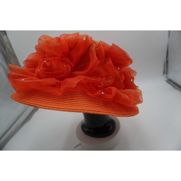 Whittall & Shon Designer Hat Orange Floral & Sequin Church Derby Tea party